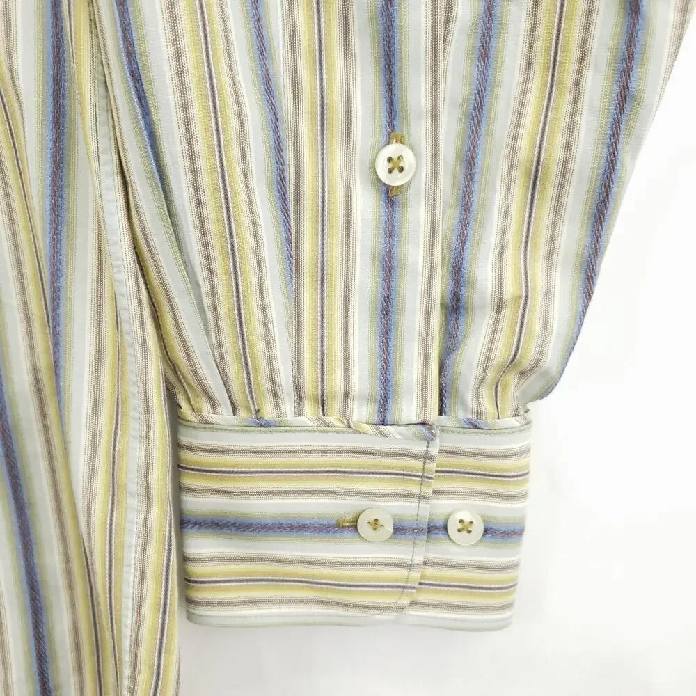 Tommy Bahama Indigo Palms Shirt Mens XL Yellow Blue Striped Cotton Button-Up